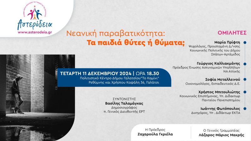 Εκδήλωση για την νεανική παραβατικότητα με θέμα “Τα παιδιά θύτες ή θύματα;” (11-12-2024)
